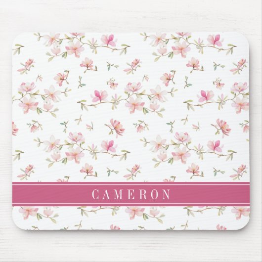 あなたの一流の|柔らかいピンクの水彩画の花を加えて下さい マウスパッド (正面)