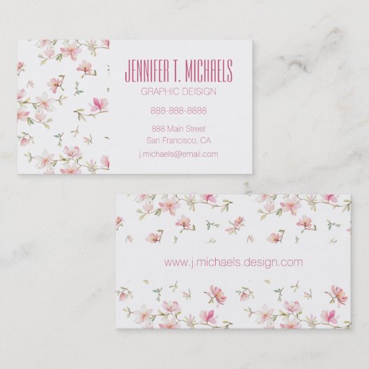 あなたの一流の|柔らかいピンクの水彩画の花を加えて下さい 名刺 (正面/裏面)