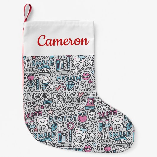 あなたの一流の|歯科漫画パターンを加えて下さい スモールクリスマスストッキング (正面)