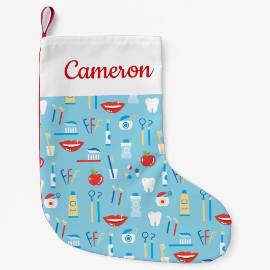 あなたの一流の|歯科青いパターンを加えて下さい スモールクリスマスストッキング (正面)