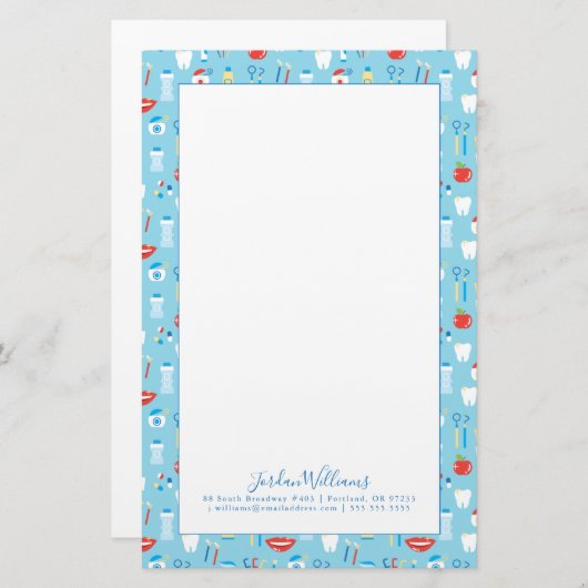 あなたの一流の|歯科青いパターンを加えて下さい 便箋 (正面/裏面)