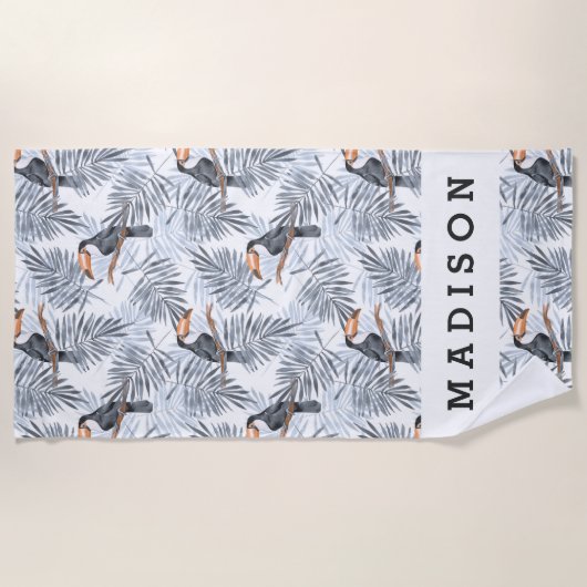 あなたの一流の|灰色のToucanを加えて下さい ビーチタオル (正面)