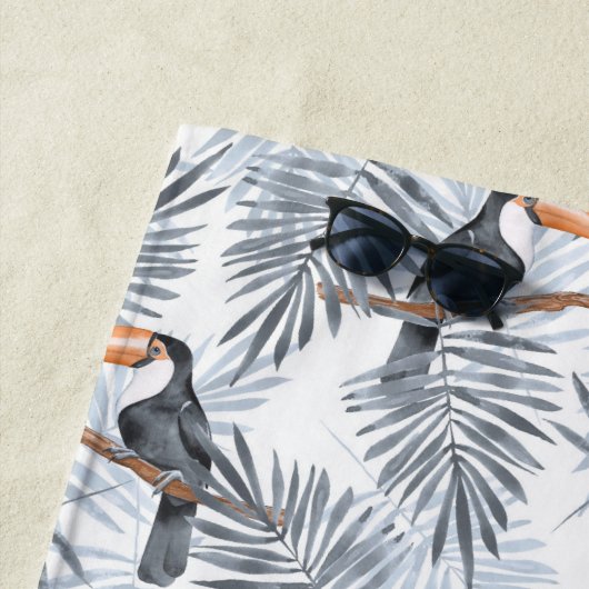 あなたの一流の|灰色のToucanを加えて下さい ビーチタオル (インサイチュ)