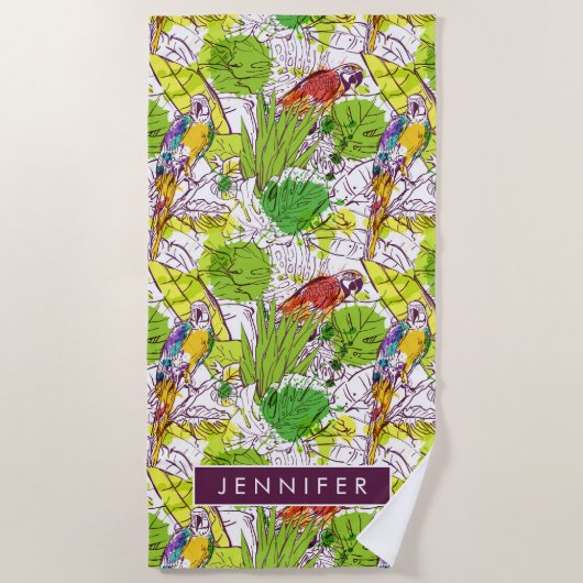 あなたの一流の|熱帯オウムを加えて下さい ビーチタオル (正面)