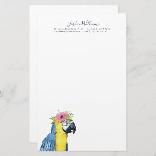 あなたの一流の|熱帯ハロー-オウム--を加えて下さい 便箋 (正面/裏面)