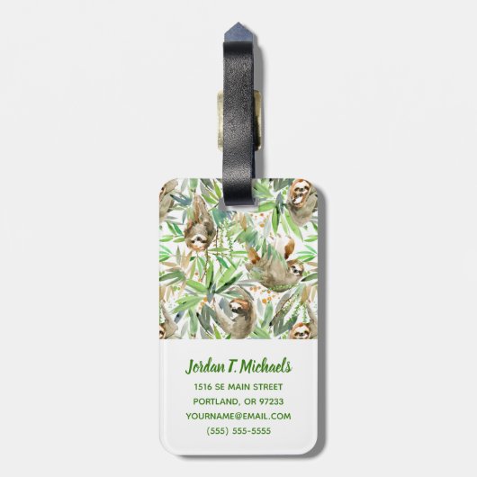 あなたの一流の|熱帯水彩画の怠惰パターンを加えて下さい ラゲッジタグ (裏面縦)