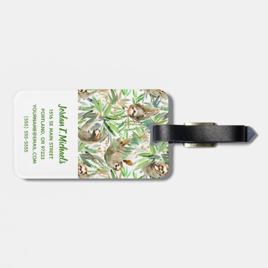 あなたの一流の|熱帯水彩画の怠惰パターンを加えて下さい ラゲッジタグ (裏面横)