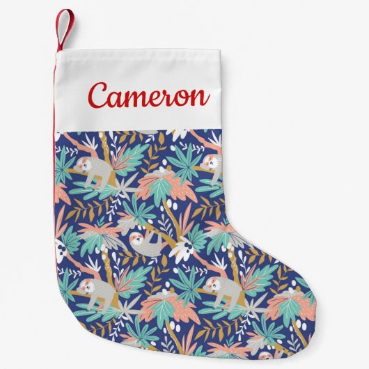 あなたの一流の|熱帯青い怠惰パターンを加えて下さい スモールクリスマスストッキング (正面)