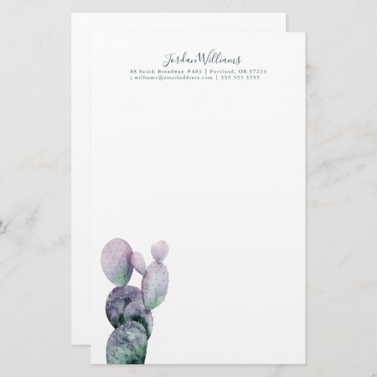 あなたの一流の|紫色のサボテンを加えて下さい 便箋 (正面/裏面)