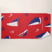 あなたの一流の|細いヨットパターンを加えて下さい ビーチタオル (正面)