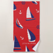 あなたの一流の|細いヨットパターンを加えて下さい ビーチタオル (正面)