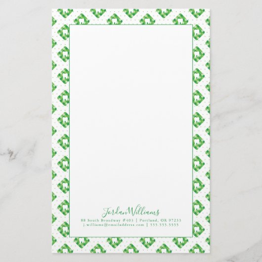あなたの一流の|緑の格子縞の歯パターンを加えて下さい 便箋 (正面)
