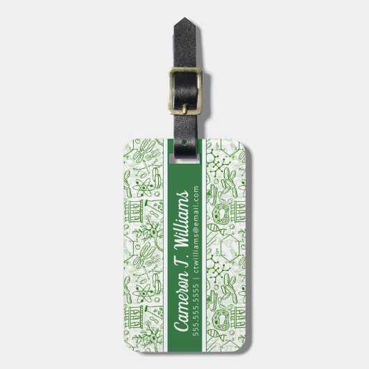 あなたの一流の|緑の生物学パターンを加えて下さい ラゲッジタグ (正面縦)