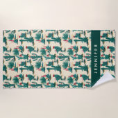 あなたの一流の|緑及び赤いサボテンパターンを加えて下さい ビーチタオル (正面)