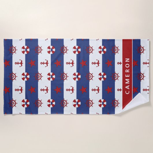 あなたの一流の|航海のな星条旗パターンを加えて下さい ビーチタオル (正面)