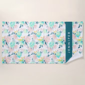 あなたの一流の|花の水彩画パターンを加えて下さい ビーチタオル (正面)