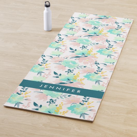 あなたの一流の|花の水彩画パターンを加えて下さい ヨガマット (インサイチュ)
