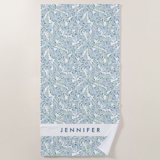 あなたの一流の|装飾的でストライプのな葉パターンを加えて下さい ビーチタオル (正面)