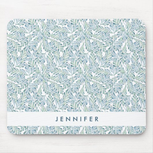 あなたの一流の|装飾的でストライプのな葉パターンを加えて下さい マウスパッド (正面)