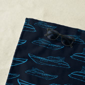 あなたの一流の|青いヨットパターンを加えて下さい ビーチタオル (インサイチュ)