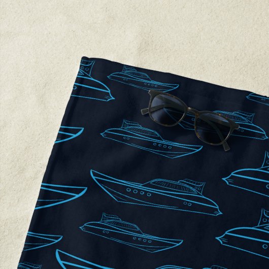 あなたの一流の|青いヨットパターンを加えて下さい ビーチタオル (インサイチュ)