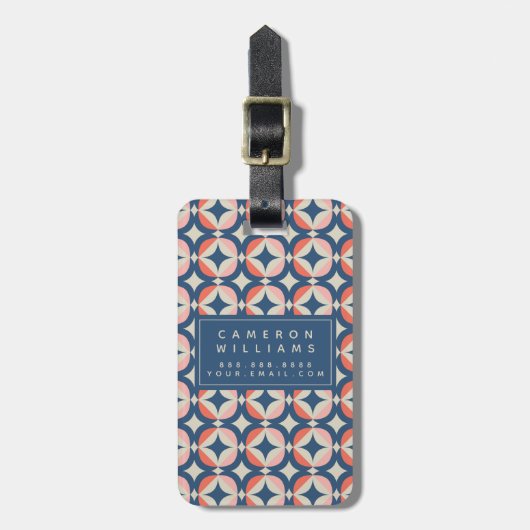 あなたの一流の|青い及び珊瑚の幾何学的なパターンを加えて下さい ラゲッジタグ (正面縦)