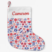 あなたの一流の|青い及び珊瑚の花パターンを加えて下さい スモールクリスマスストッキング (正面)