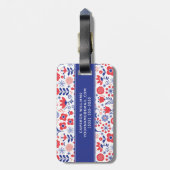 あなたの一流の|青い及び珊瑚の花パターンを加えて下さい ラゲッジタグ (裏面縦)