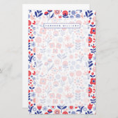 あなたの一流の|青い及び珊瑚の花パターンを加えて下さい 便箋 (正面/裏面)