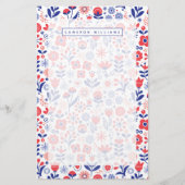 あなたの一流の|青い及び珊瑚の花パターンを加えて下さい 便箋 (正面)