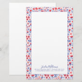 あなたの一流の|青い及び珊瑚の花パターンを加えて下さい 便箋 (正面/裏面)