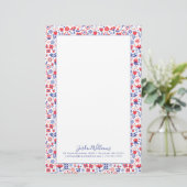 あなたの一流の|青い及び珊瑚の花パターンを加えて下さい 便箋 (スタンド正面)