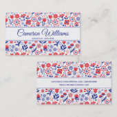 あなたの一流の|青い及び珊瑚の花パターンを加えて下さい 名刺 (正面/裏面)