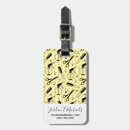 あなたの一流の|黄色い美容院用具パターンを加えて下さい ラゲッジタグ (正面縦)