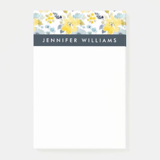 あなたの一流の|黄色及び青の水彩画パターンを加えて下さい ポストイット (正面)