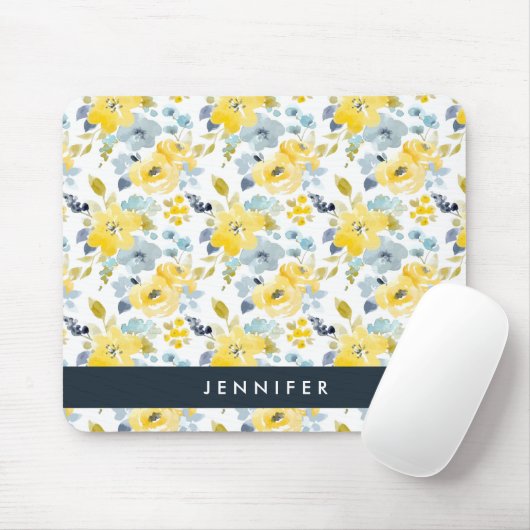 あなたの一流の|黄色及び青の水彩画パターンを加えて下さい マウスパッド (マウス)