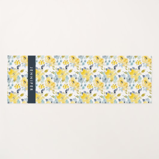 あなたの一流の|黄色及び青の水彩画パターンを加えて下さい ヨガマット (正面(横))