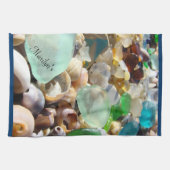 あなたの一流手タオルパーソナライズで青いSeaglass キッチンタオル (横)