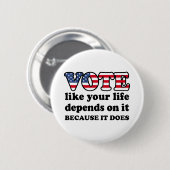 あなたの人生が依存するように投票。そうだから 缶バッジ (正面&裏面)