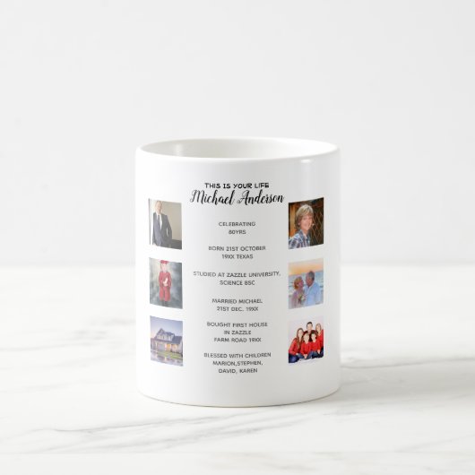 あなたの人生 – 写真とマイルストーンを追加 コーヒーマグカップ (中央)
