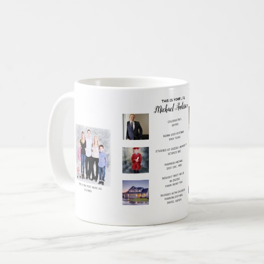あなたの人生 – 8枚の写真を追加+ 8マイルストーン コーヒーマグカップ (正面左)