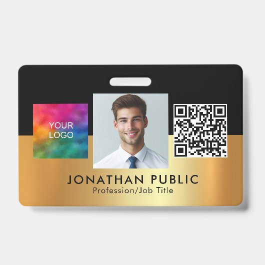 あなたの会社のロゴ QRコード 従業員の写真 バッジ (Front)