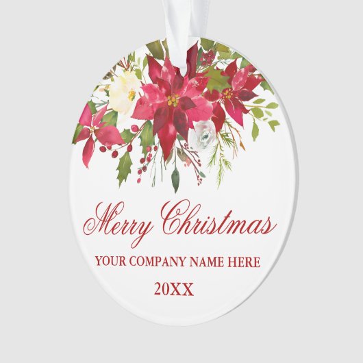 あなたの会社の水彩赤ポインセチアフローラ オーナメント (正面)