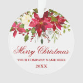 あなたの会社の水彩赤ポインセチアフローラ オーナメント (正面)