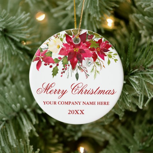 あなたの会社の水彩赤ポインセチアフローラ セラミックオーナメント (ツリー)