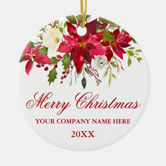 あなたの会社の水彩赤ポインセチアフローラ セラミックオーナメント (正面)