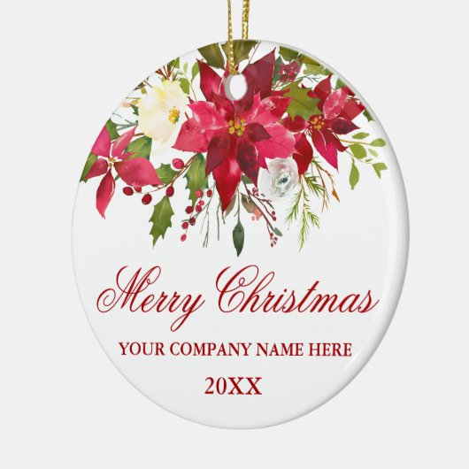 あなたの会社の水彩赤ポインセチアフローラ セラミックオーナメント (左)