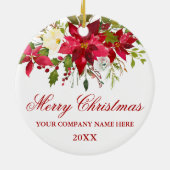 あなたの会社の水彩赤ポインセチアフローラ セラミックオーナメント (裏面)