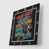 あなたの体マインドがランナーを聞く スクエア壁時計 (傾斜)