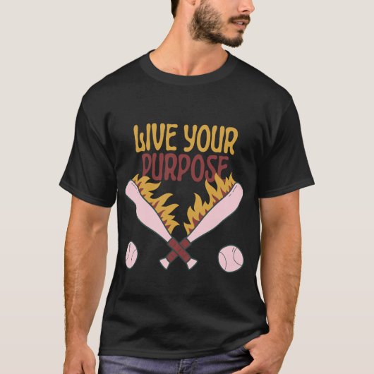 あなたの使命を生きるレトロベースボールファイアTシャツ Tシャツ (正面)